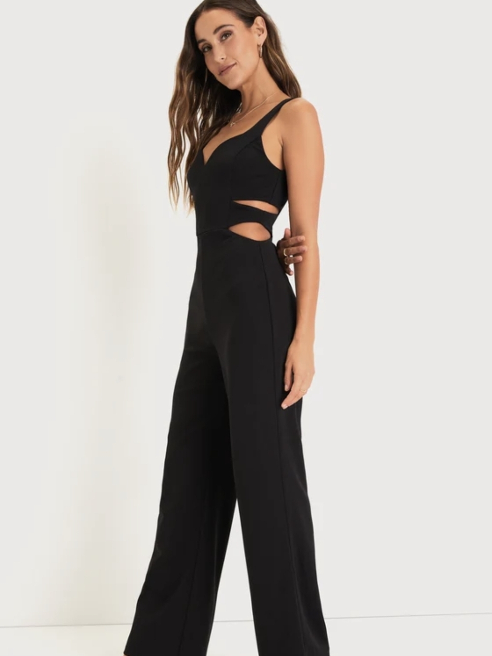 Revolve RECC Sophisticated Black Cutout Wide-Leg Jumpsuit